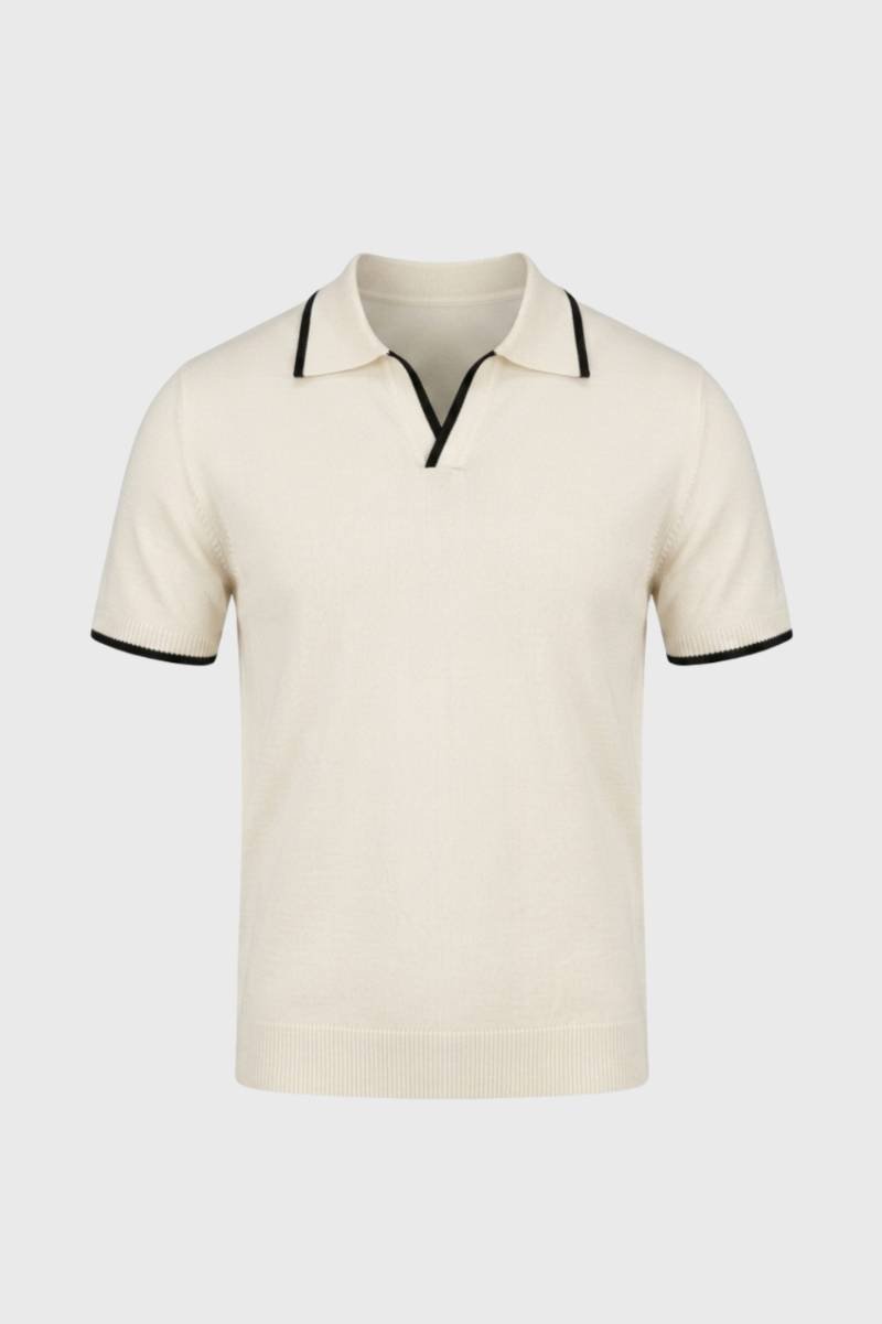 Polo Homme - Maille Fine Liseré Contrasté | Classique — Crème