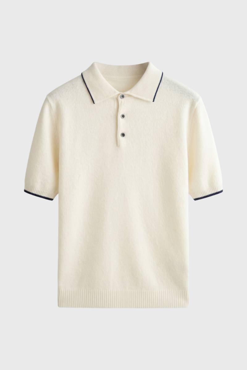 Polo Homme - Maille Tricotée avec Col Contrasté | Classique — Crème