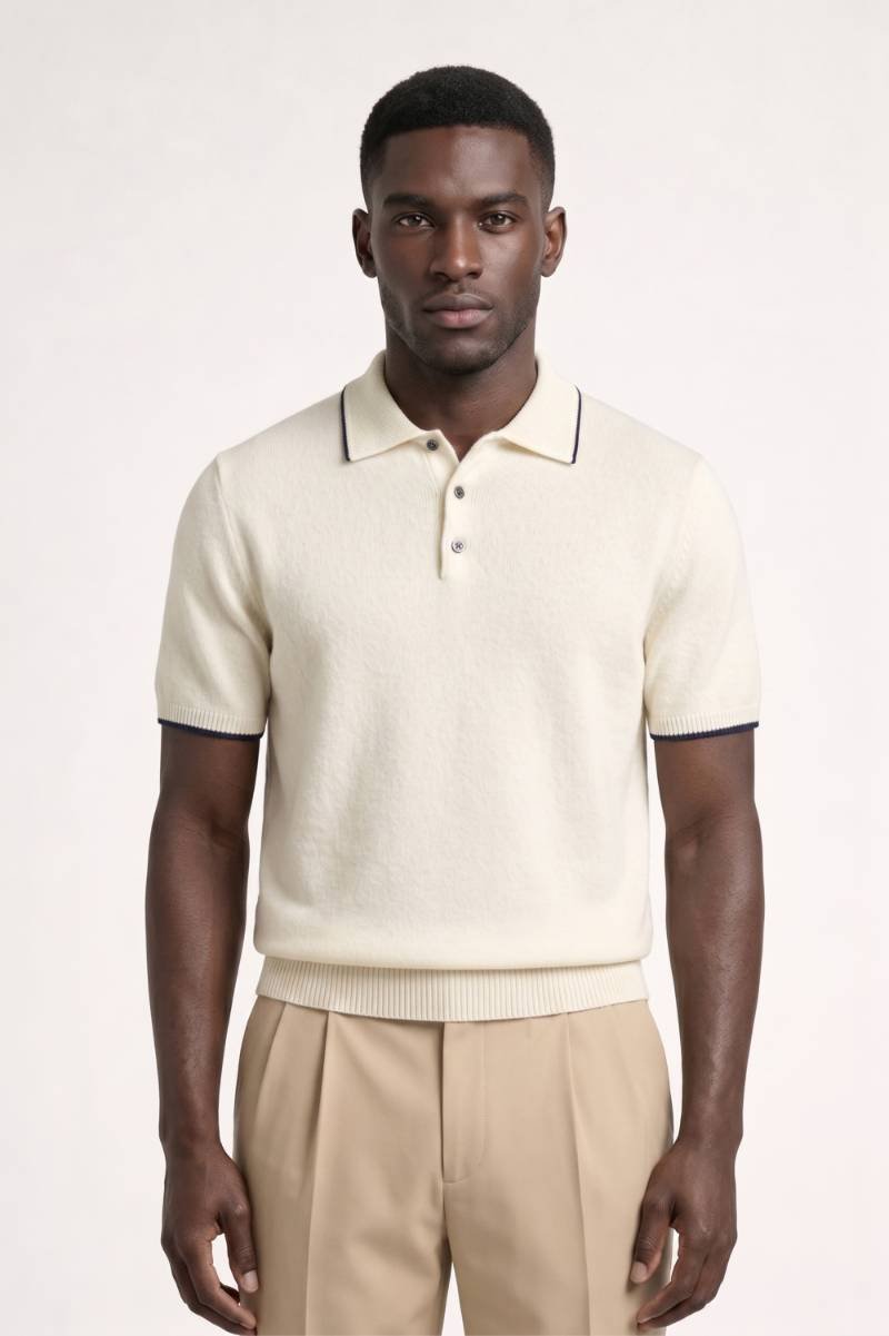 Polo Homme - Maille Tricotée avec Col Contrasté | Classique — Crème