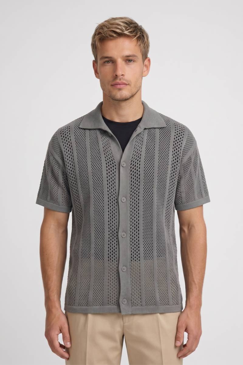 Polo Homme - Manches Courtes Col Polo Tricot Ajouré | Casual — Gris