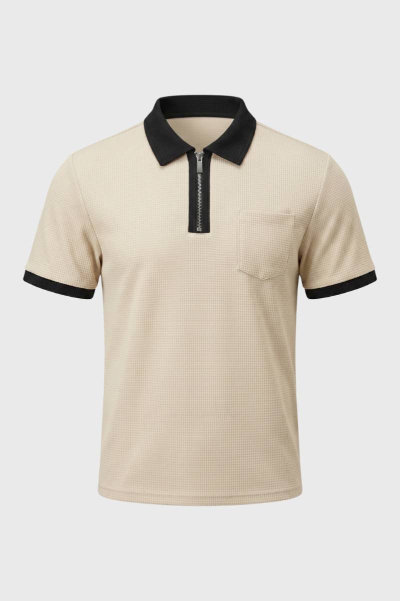 Polo Homme - Texturé avec Col Contrasté | Décontracté — Beige