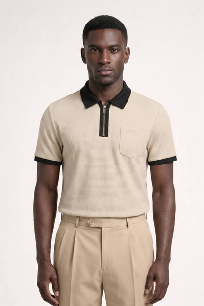 Polo Homme - Texturé avec Col Contrasté | Décontracté — Beige