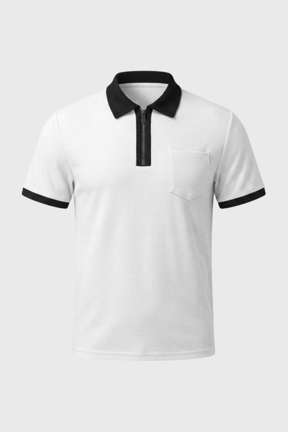 Polo Homme - Texturé avec Col Contrasté | Décontracté — Blanc