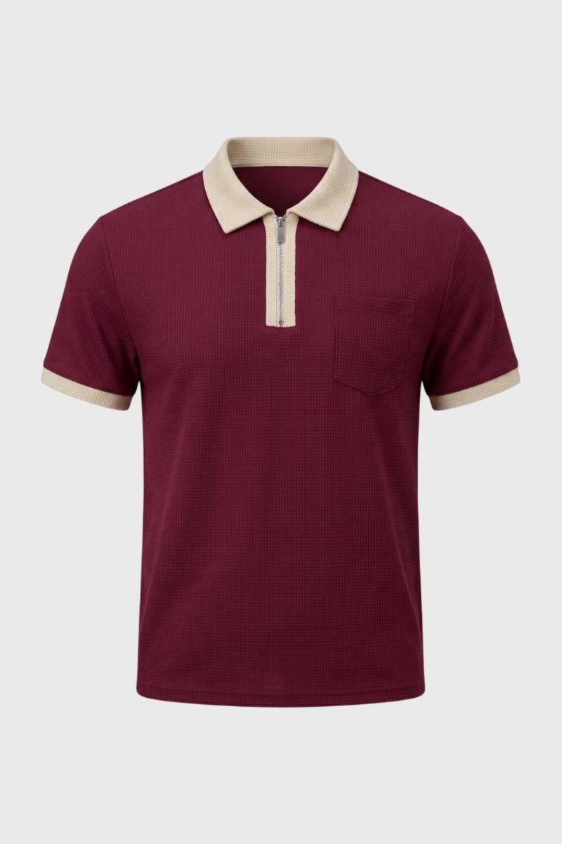 Polo Homme - Texturé avec Col Contrasté | Décontracté — Bordeaux