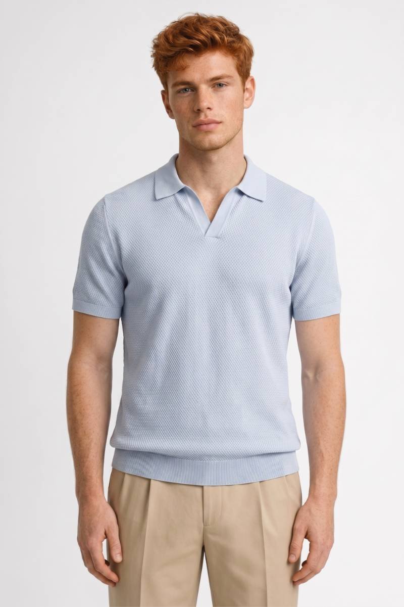 Polo Homme - Texture Maille Col Classique | Raffiné — Bleu Clair