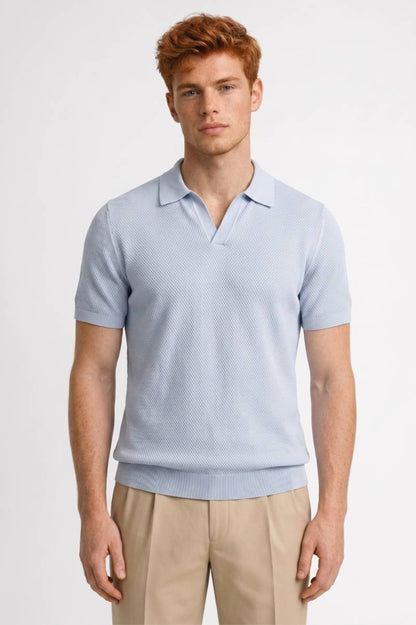 Polo Homme - Texture Maille Col Classique | Raffiné — Bleu Clair