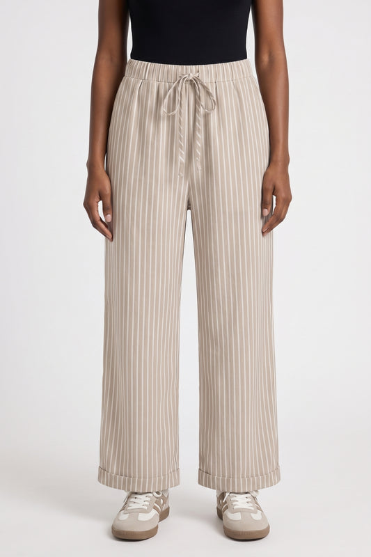 Pantalon Femme - Rayé Taille Haute avec Cordon | Décontracté