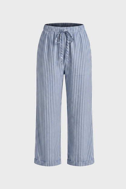 Pantalon Femme - Rayé Taille Haute avec Cordon | Décontracté