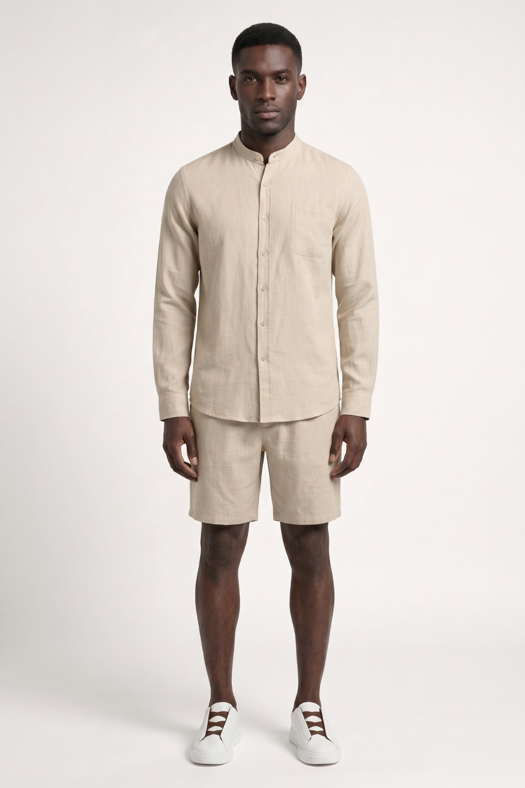 Ensemble Homme - Col Mao Manches Longues avec Short Coordonné | Élégant