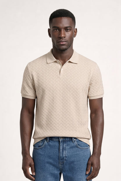 Polo Homme - Texturé Motif Chevron Manches Courtes | Raffiné
