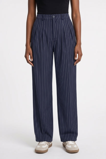 Pantalon Femme - Large Rayé Taille Haute avec Cordon | Décontracté
