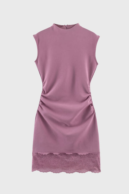 Robe Mini Femme - Sans Manches Col Montant Ourlet | Élégant