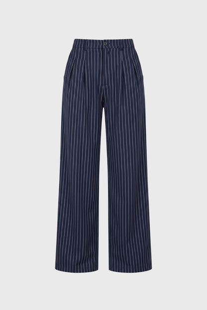 Pantalon Femme - Large Rayé Taille Haute avec Cordon | Décontracté