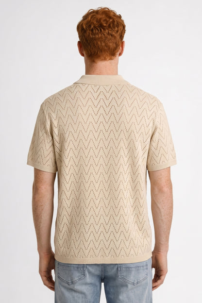 Polo Homme - Maille Ajourée Motif Géométrique Col Classique | Chic