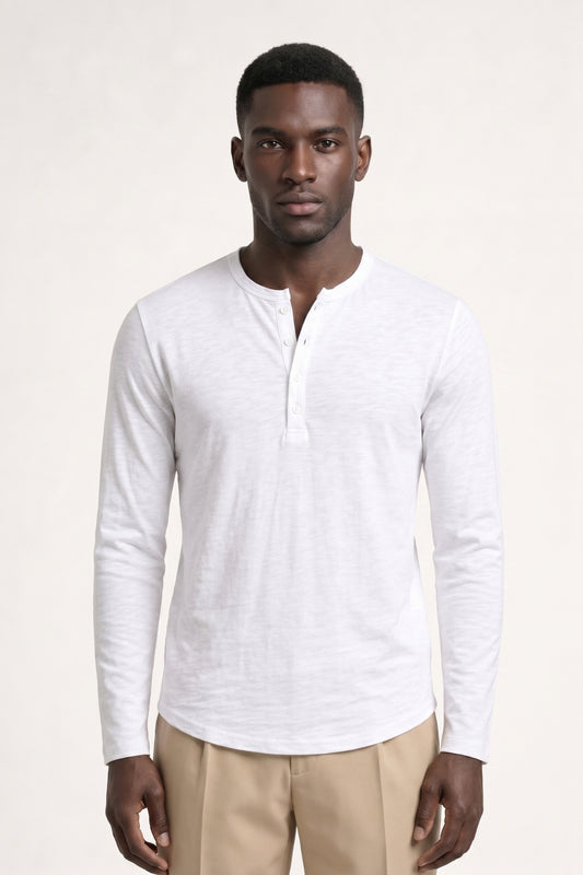 T-shirt Homme - Manches Longues Col Henley Boutons | Casual