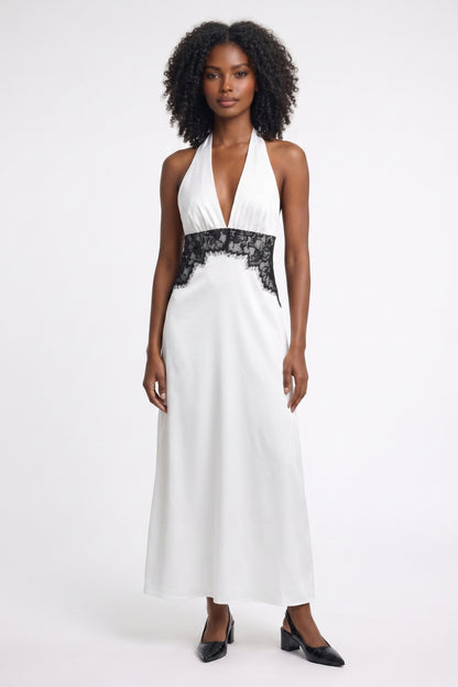 Robe Midi Femme - Col Halter avec Contrastée | Chic