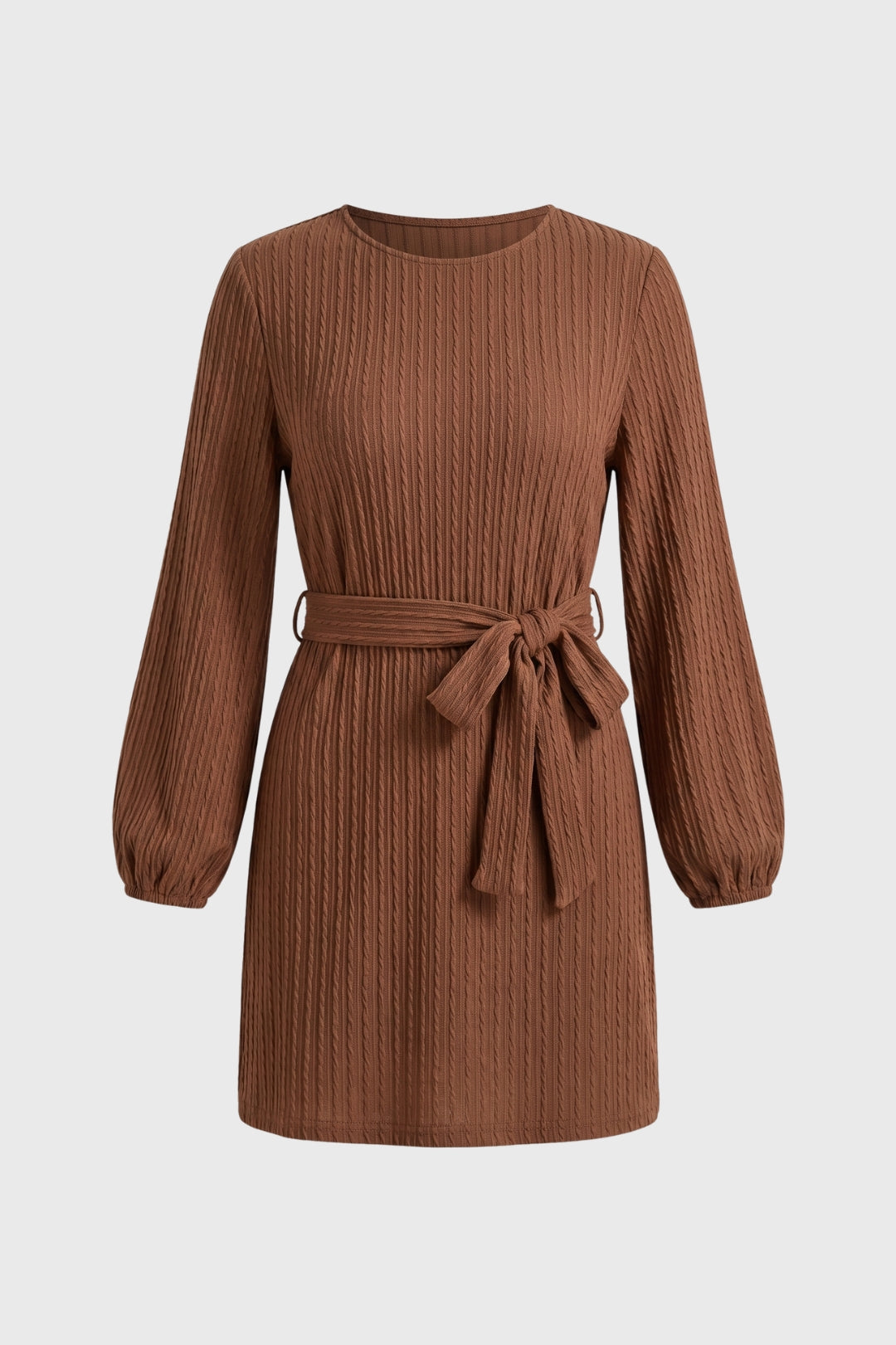 Robe Mini Femme - Côtelée Manches Bouffantes | Ceinture Nouée