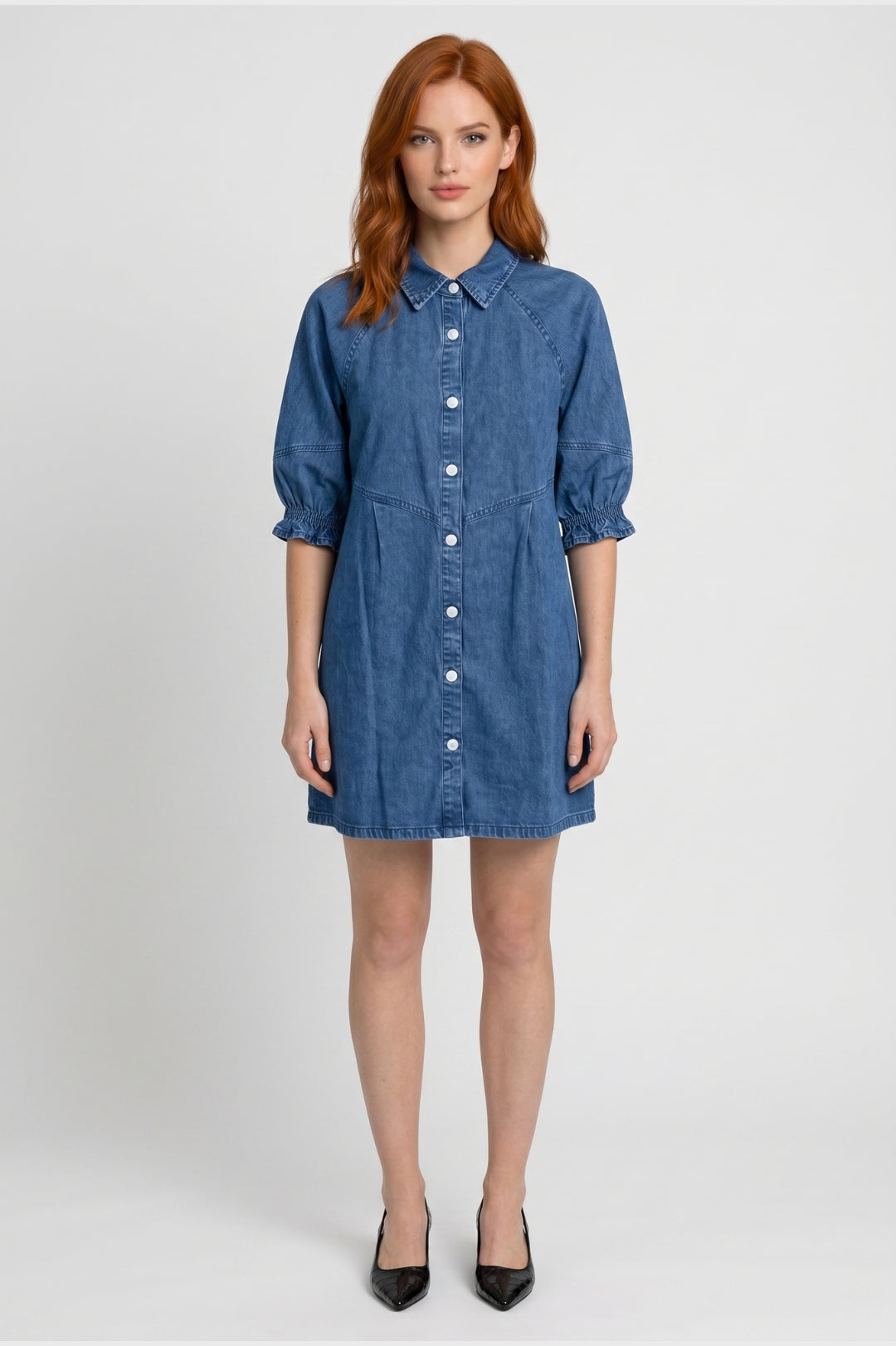 Robe Mini Femme - Chemise Boutonnée Manches Froncées | Casual