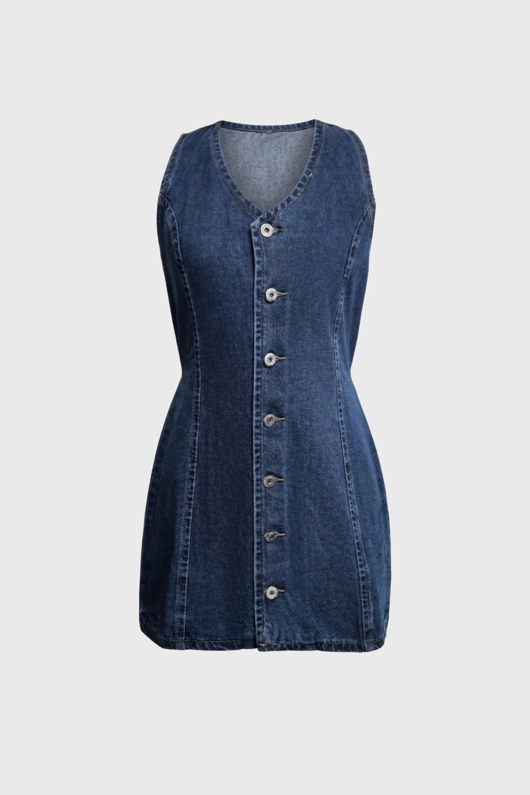 Robe Mini Femme - Col V Boutonnage Devant Sans Manches | Chic