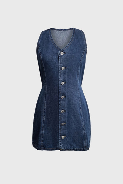 Robe Mini Femme - Col V Boutonnage Devant Sans Manches | Chic