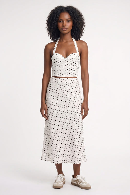 Ensemble Femme - Crop Top et Jupe midi à Pois | Rétro