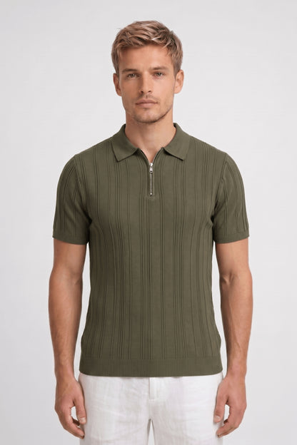 Polo Homme - Côtelé Fermeture Zip Col Classique | Élégant