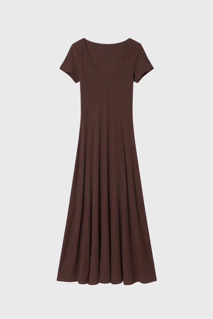 Robe Midi Femme - Col V Manches Courtes Évasée | Polyvalente