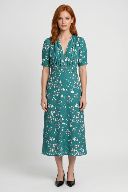 Robe midi Femme - Col V Profond Imprimé Floral | Romantique