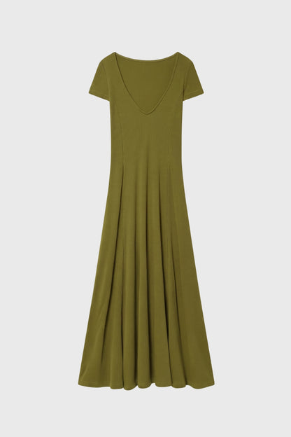 Robe Midi Femme - Col V Manches Courtes Évasée | Polyvalente