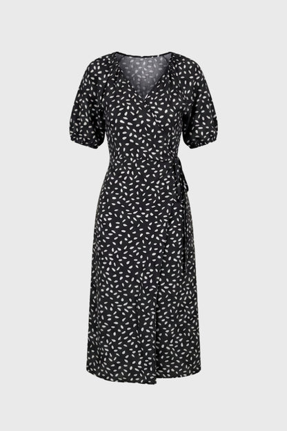 Robe Midi Femme - Portefeuille Imprimé Manches Bouffantes | Chic