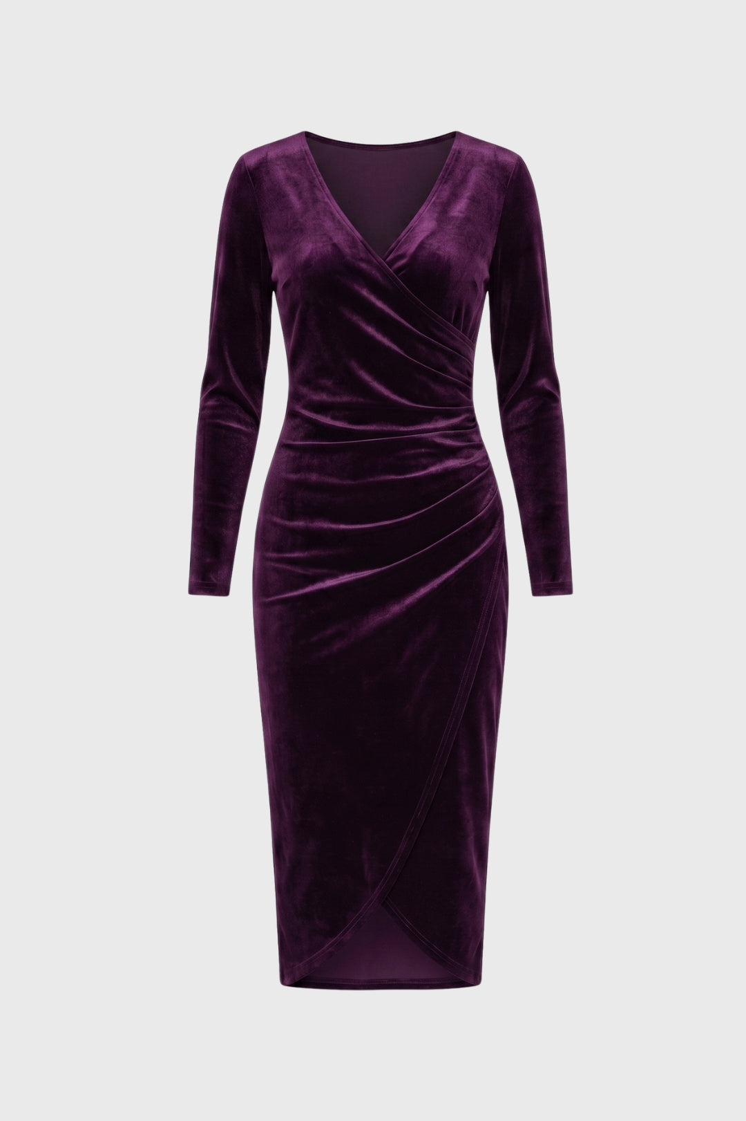 Robe midi Femme - Drapée Col V Manches Longues | Élégant
