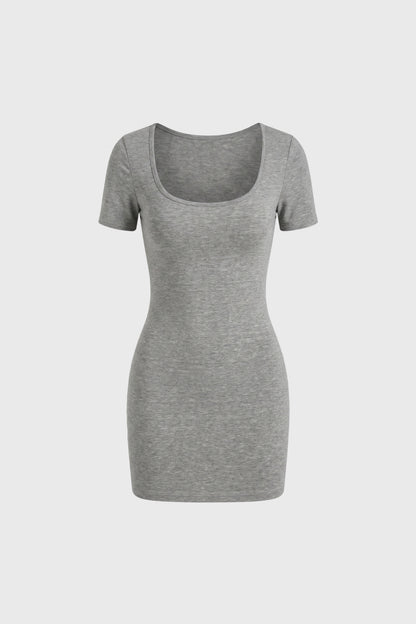 Robe Mini Femme - Ajustée Manches Courtes Col Rond | Élégante