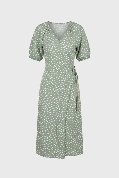 Robe Midi Femme - Portefeuille Imprimé Manches Bouffantes | Chic