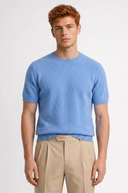 Pull Homme - Manches Courtes Col Rond | Décontracté — Bleu