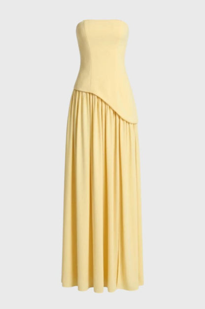 Robe Femme - Bustier Plissée Asymétrique | Soirée - Jaune