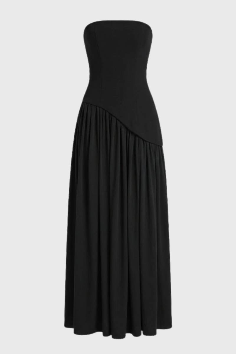 Robe Femme - Bustier Plissée Asymétrique | Soirée - Noir