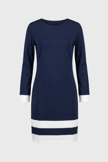 Robe Femme - Col Rond Manches Longues Rayures Contrastées | Chic — Marine