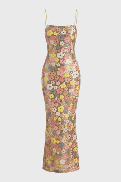 Robe Femme - Longue Imprimé Floral Bretelles Fines | Élégante - Floral Multicolore