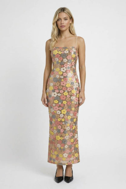 Robe Femme - Longue Imprimé Floral Bretelles Fines | Élégante - Floral Multicolore