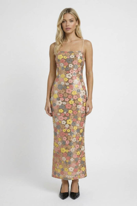 Robe Femme - Longue Imprimé Floral Bretelles Fines | Élégante - Floral Multicolore