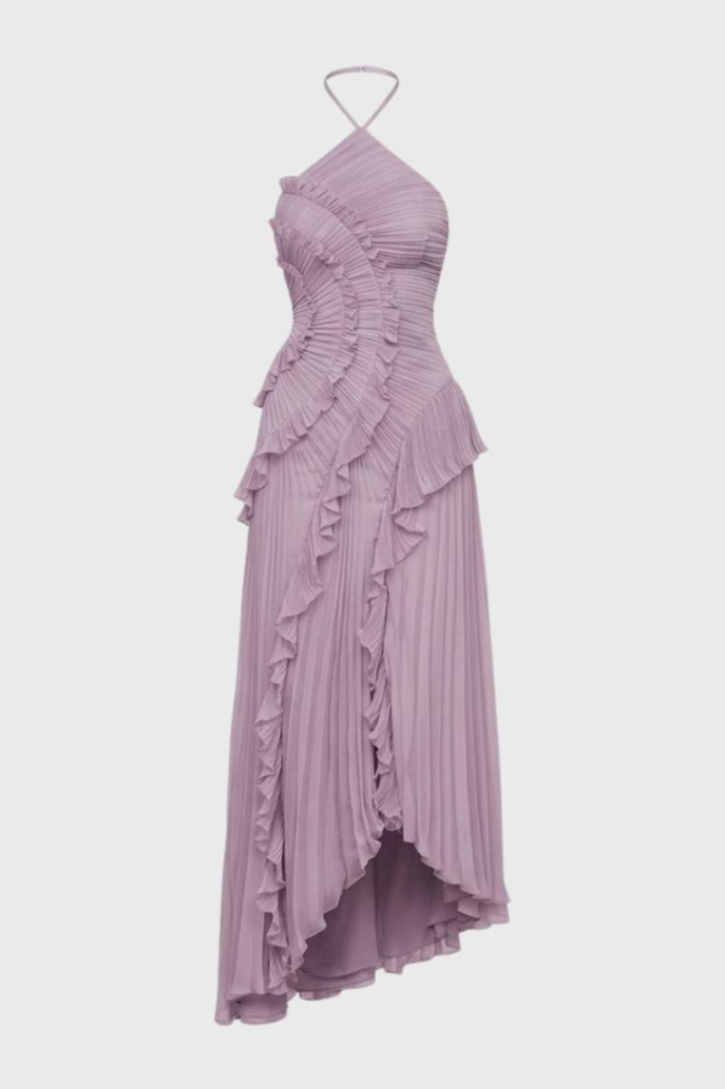 Robe Femme - Longue Plissée Col Halter | Élégante - Lavande