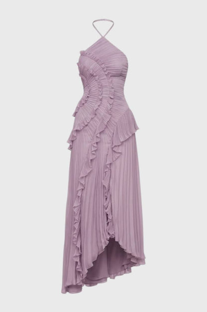 Robe Femme - Longue Plissée Col Halter | Élégante - Lavande