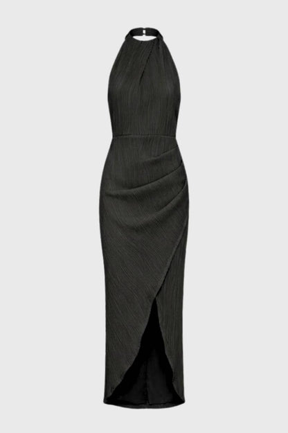 Robe Femme - Midi Col Montant avec Détails Plissés | Élégant - Olive