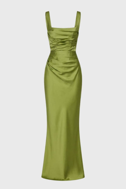 Robe Longue Femme - Bretelles Drapée | Élégante - Olive