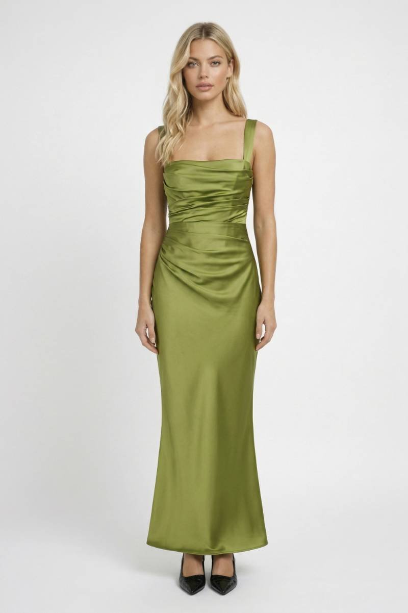 Robe Longue Femme - Bretelles Drapée | Élégante - Olive