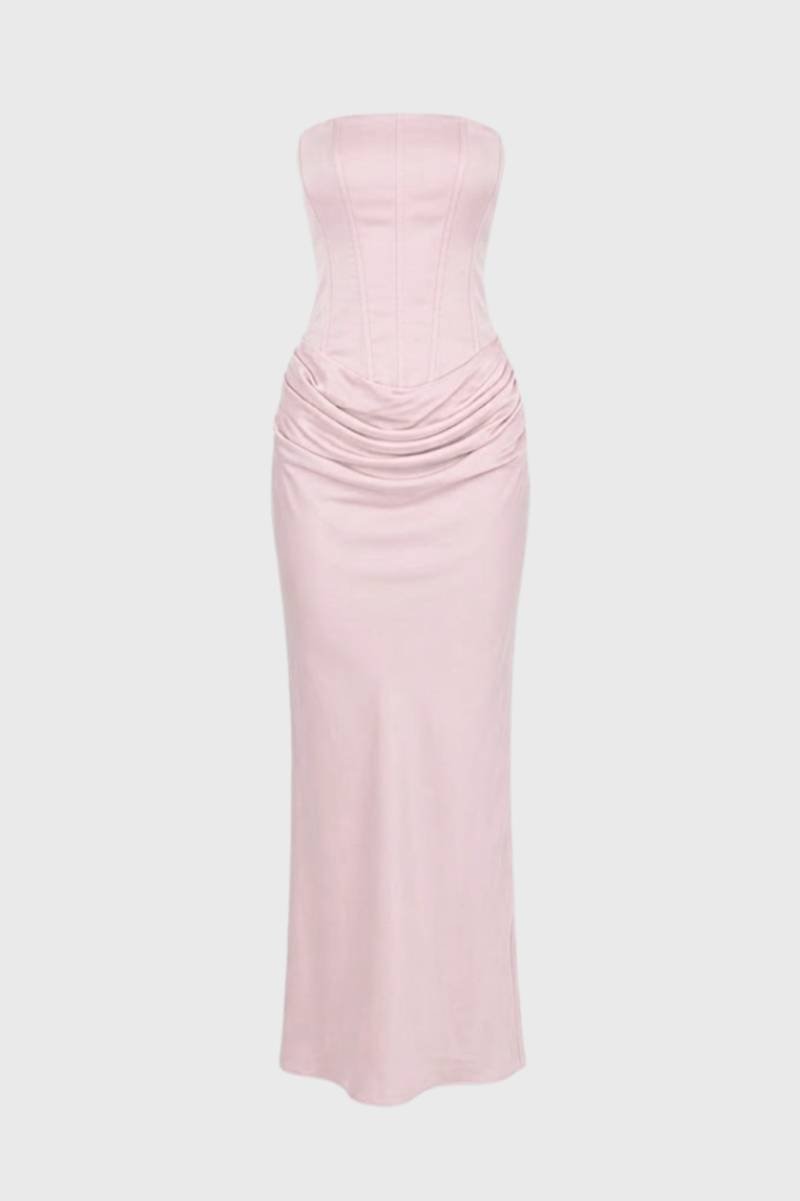 Robe Maxi Femme - Bandeau Longue avec Drapé Taille | Sophistiquée - Rose