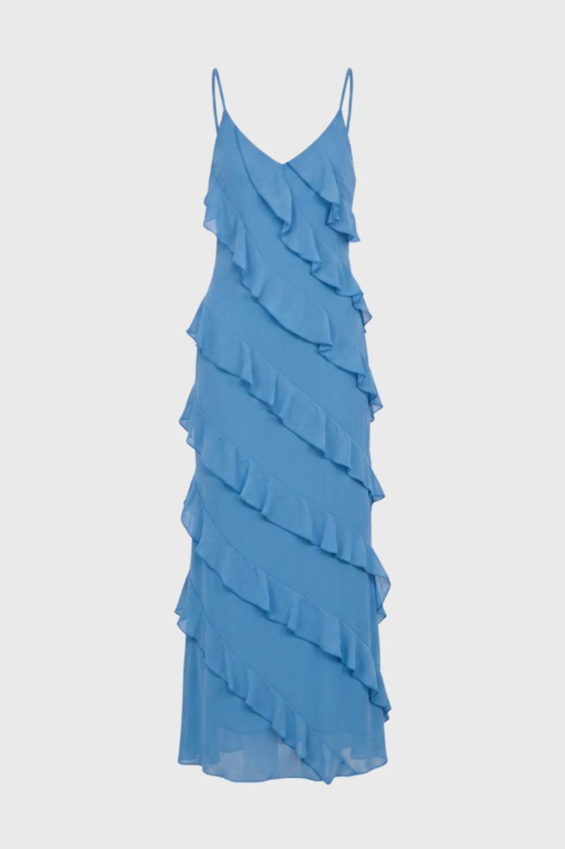 Robe maxi Femme - Bretelles Volants Étagés | Romantique — Bleu