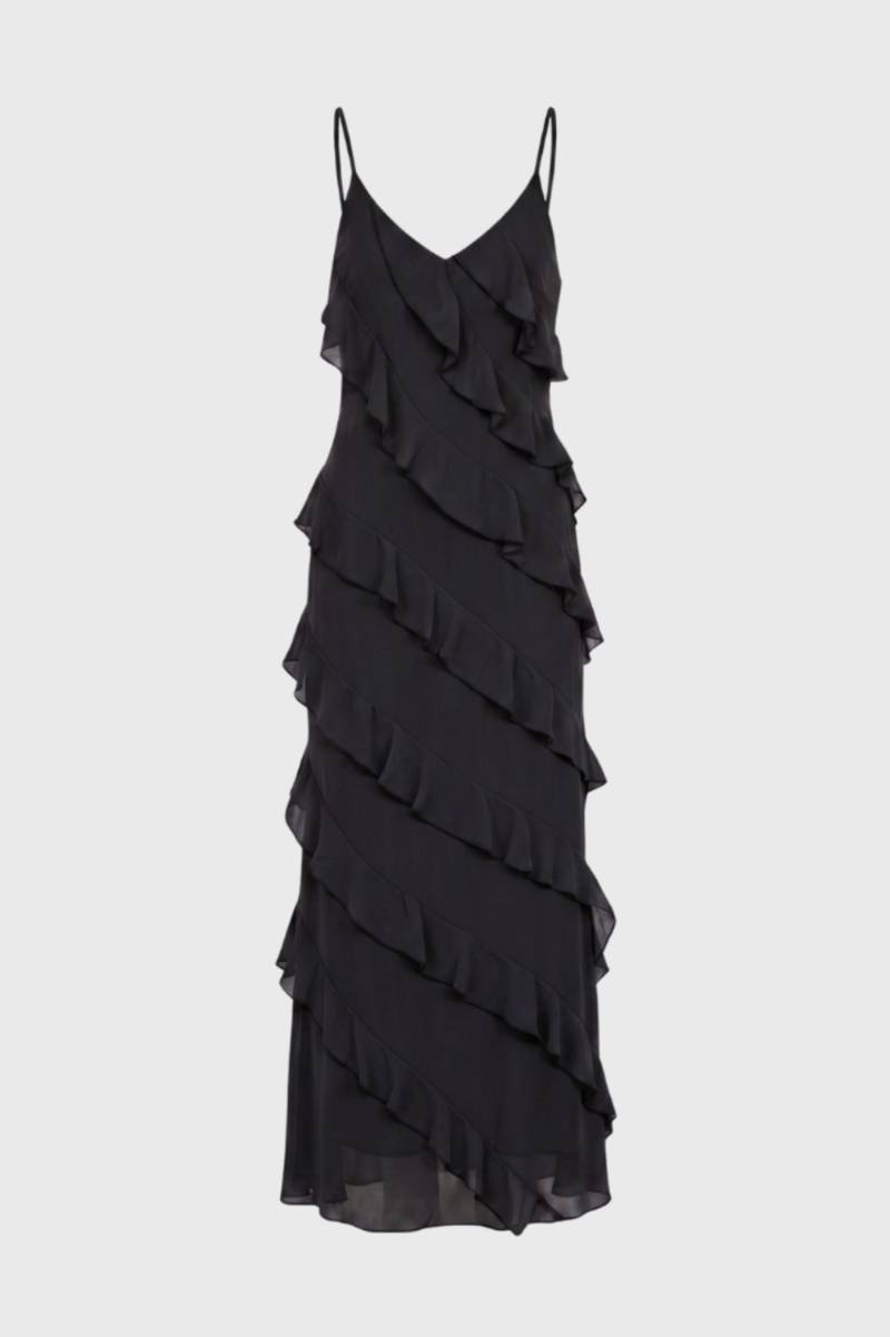 Robe maxi Femme - Bretelles Volants Étagés | Romantique — Noir
