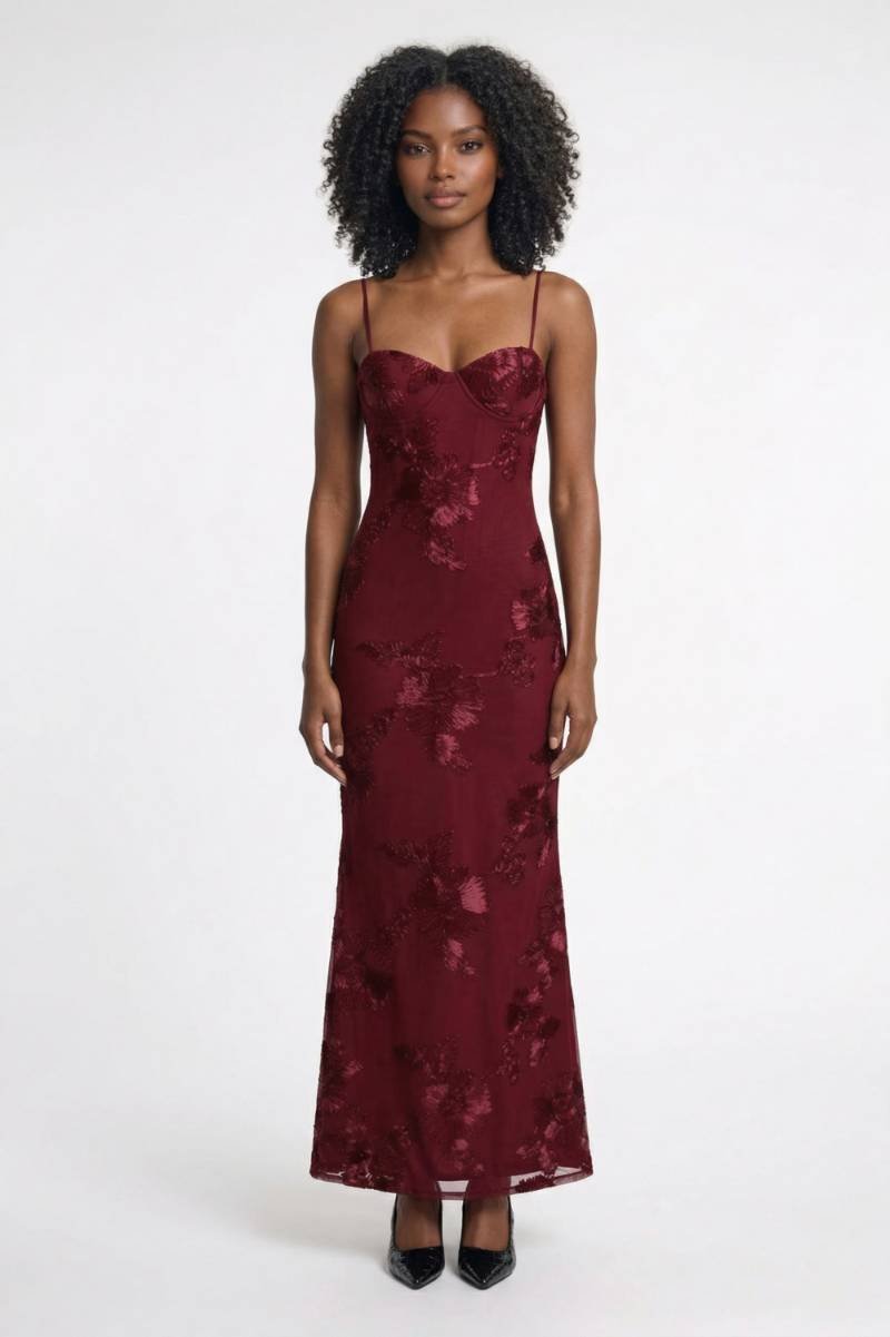 Robe Maxi Femme - Bustier Élégante | Bretelles Ajustables - Bordeaux