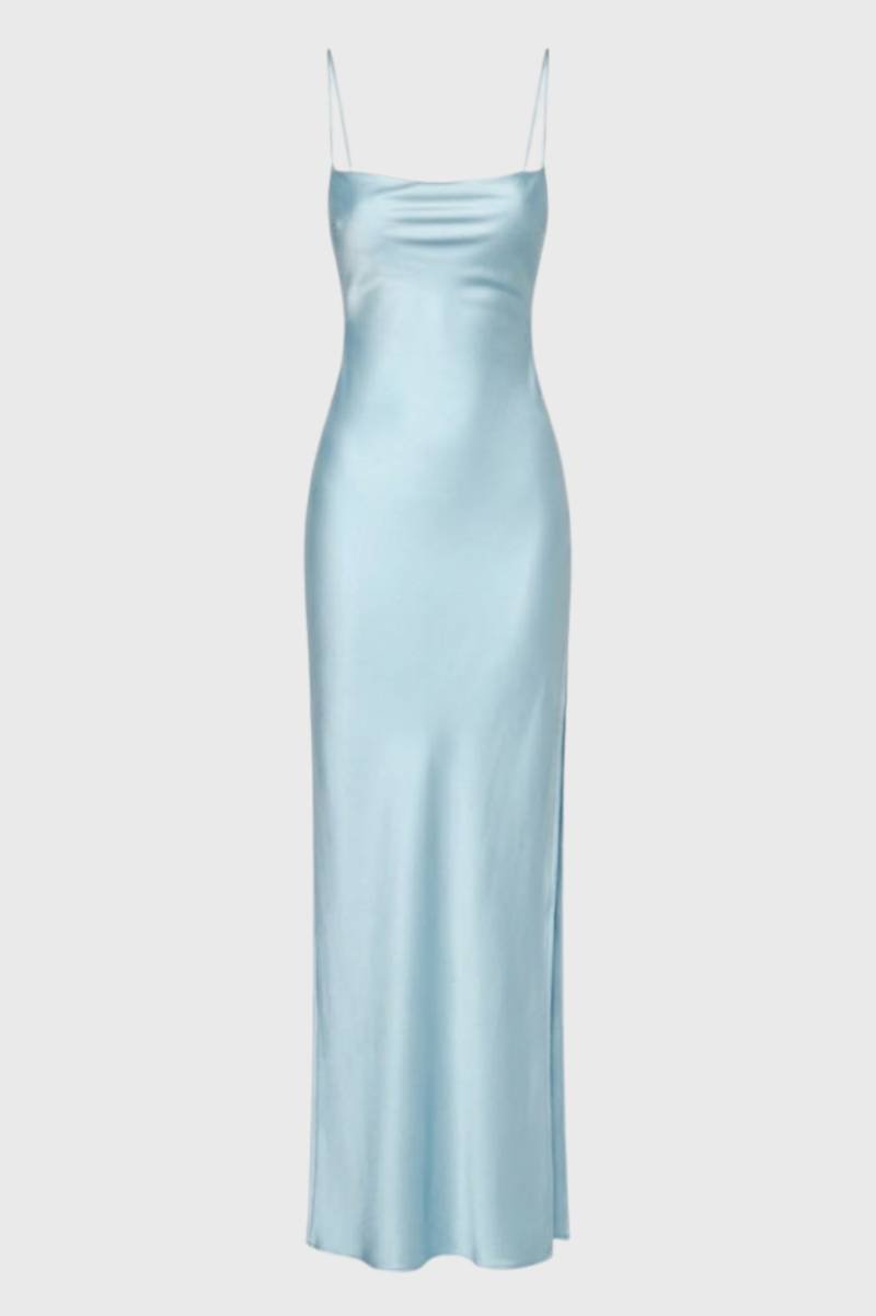 Robe Maxi Femme - Élégante Bretelles Fines | Cocktail — Bleu Clair